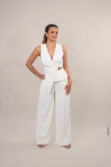 Ensemble pantalon blanc cassé